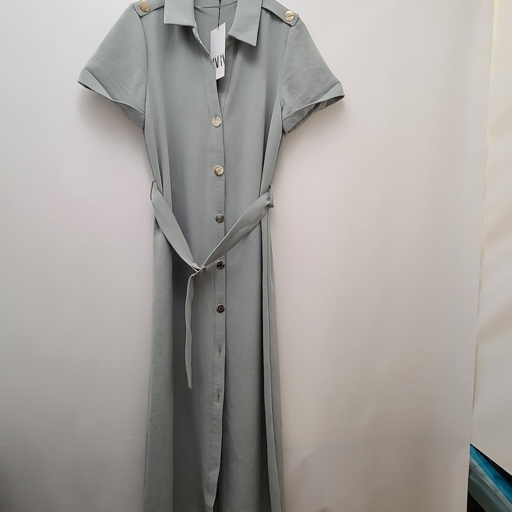 ZARA SHIRT DRESS WITH BELT SIZE XXL MINT | 3035/522 - Picture 6 of 8